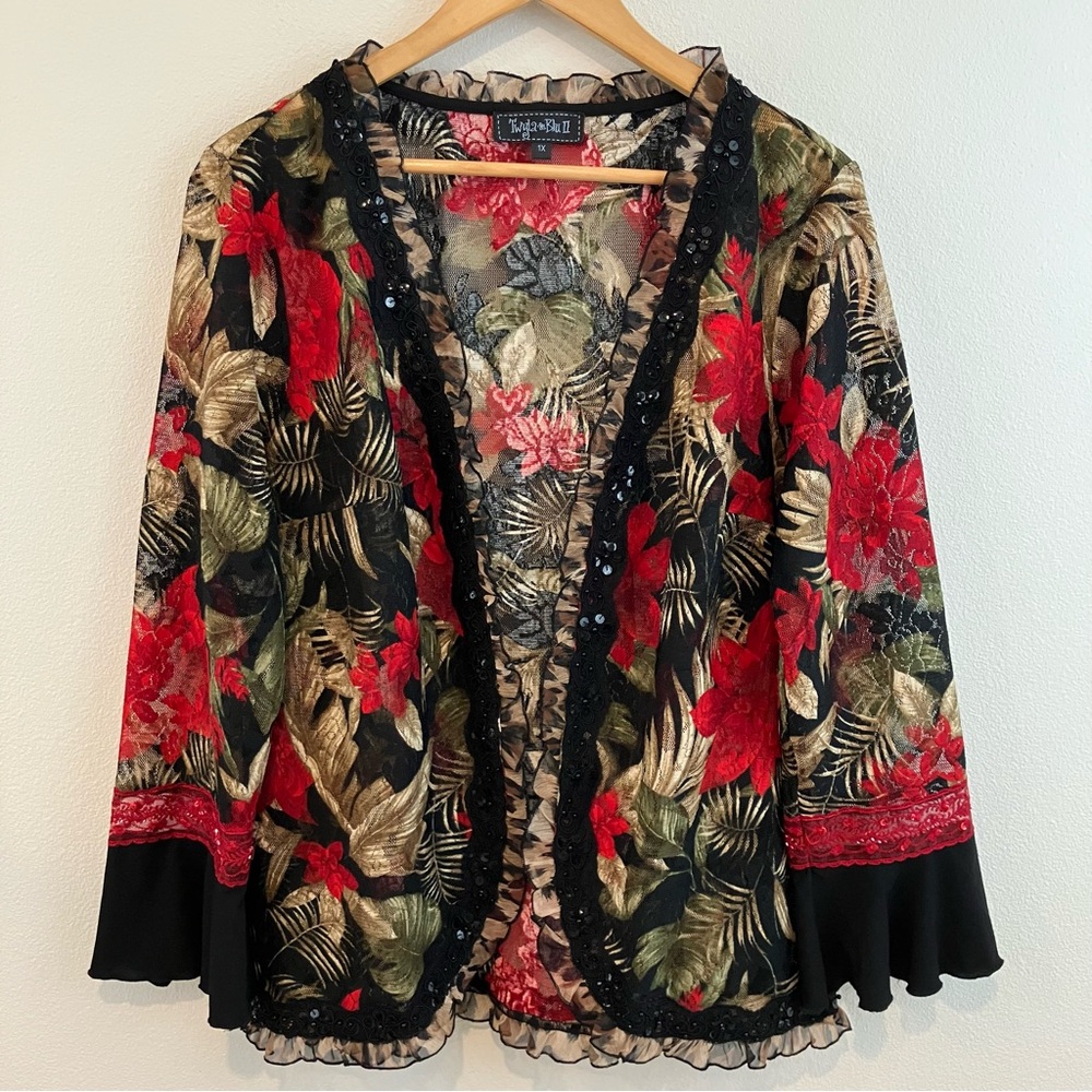 Floral Lace & Sequin Open Front Cardigan